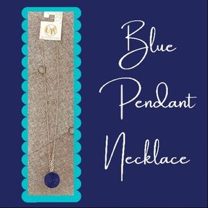 Long seed bead BLUE pendant necklace on gold chain